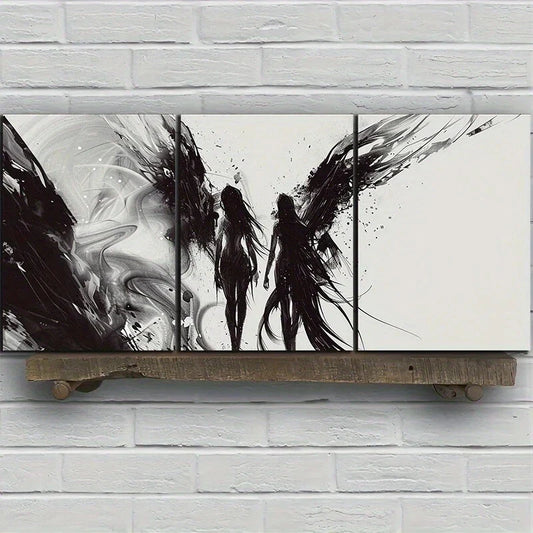 3pcs Traditional And Modern Black & White Wings Metal Print Ready to Hang Art