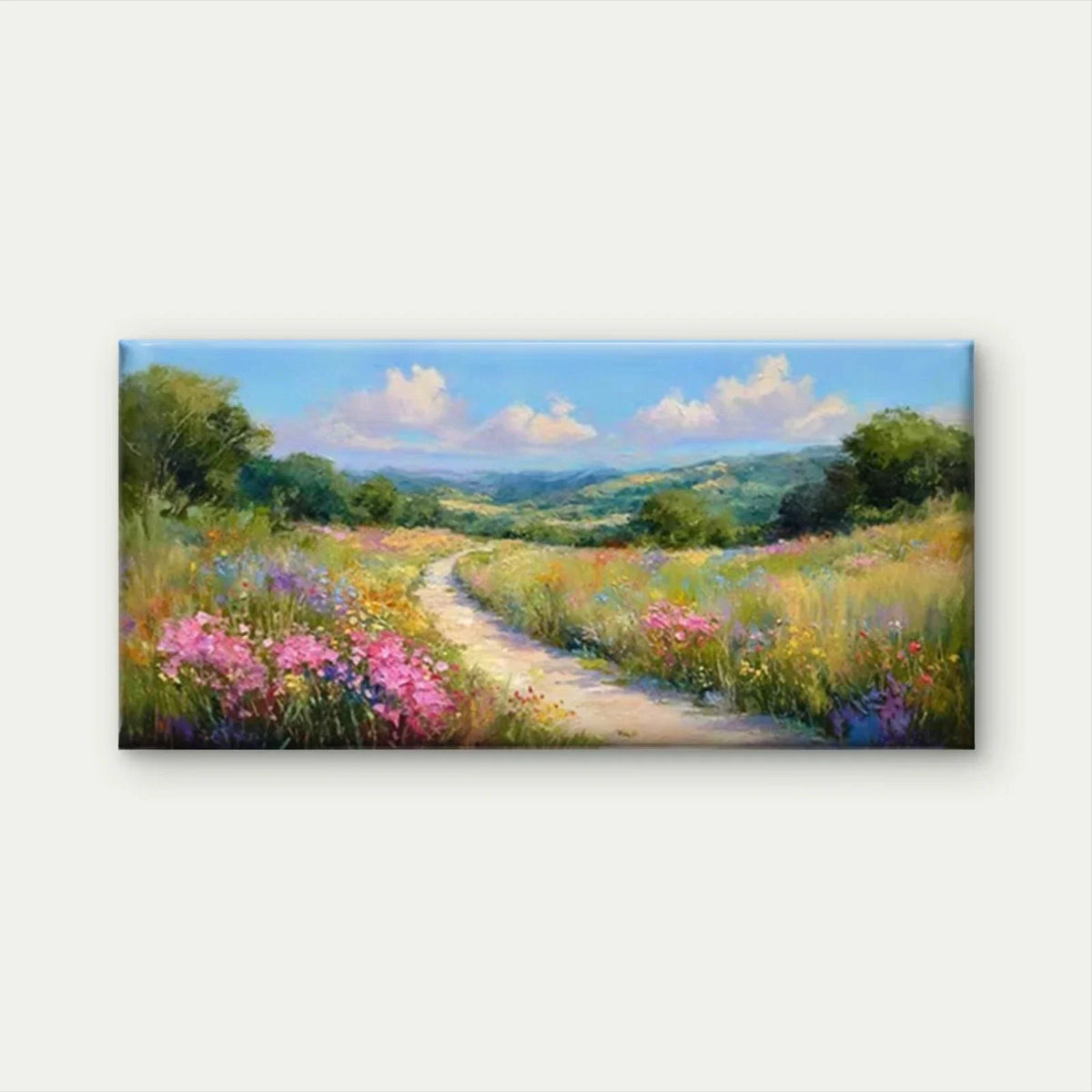 Floral Fields & Rolling Hills Wall Art Canvas Office Home Room Framed 120x60cm