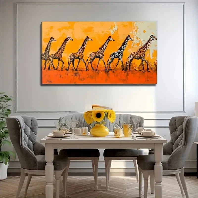 A Group Of Walking Giraffes Wall Art Canvas Office Home Room Framed 80x45cm