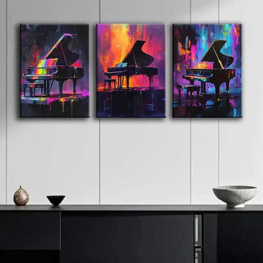 3pcs Graffiti Tripod Piano Design Colorf Perfect Wall Art Set Canvas Framed 40x60cm - High Quality Print 100% Australian Made Wall Canvas Ready to Hang