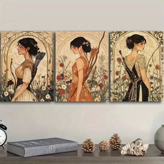 3pcs The Girl with Bow and Arrow Print Metal Print Ready to Hang Art