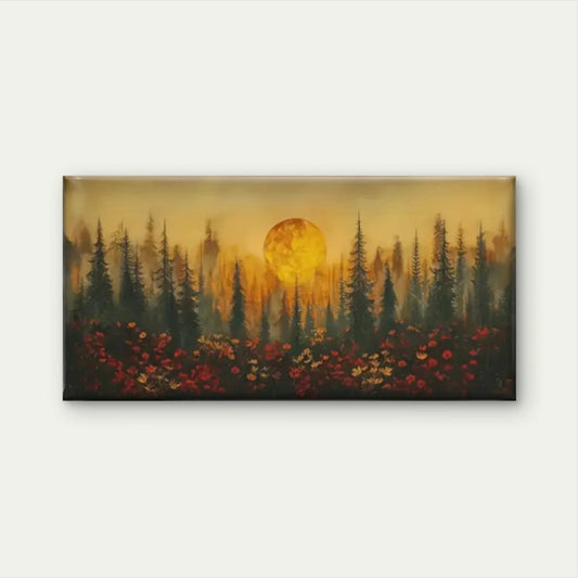 Full Moon Forest Pine Trees Wall Art Canvas Office Home Room Framed 120x60cm