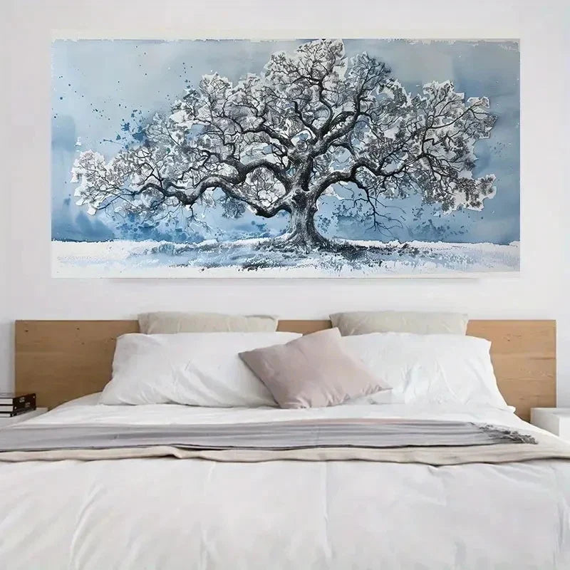 Winter Tree Of Life Abstract Wall Art Canvas Office Home Room Framed 80x45cm