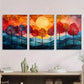3pcs Abstract Tree Sunset Vibrant Geometric Metal Print Ready to Hang Art