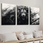 3pcs Black and White Monochrome Animal Lion Wall Art Set Canvas Framed 40x60cm - High Quality Print 100% Australian Made Wall Canvas Ready to Hang