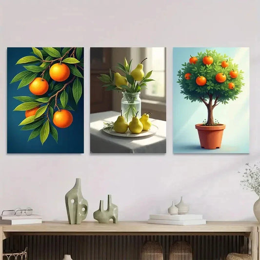 3pcs Vibrant Fruit Orange And Pear Wall Art Set Canvas Framed 40x60cm - High Quality Print 100% Australian Made Wall Canvas Ready to Hang