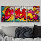 3pcs Colorful Graffiti on Rooftops Perfect Wall Art Set Canvas Framed 40x60cm - High Quality Print 100% Australian Made Wall Canvas Ready to Hang
