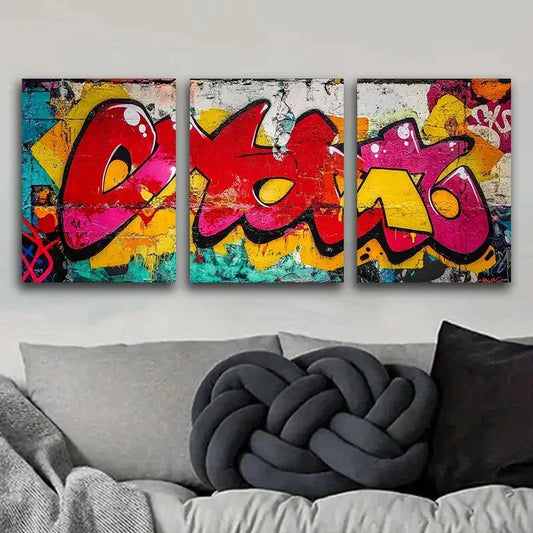 3pcs Colorful Graffiti on Rooftops Perfect Wall Art Set Canvas Framed 40x60cm - High Quality Print 100% Australian Made Wall Canvas Ready to Hang