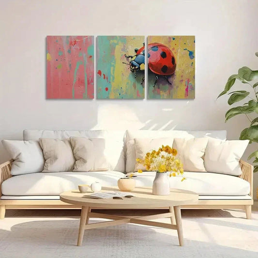 3pcs Vibrant Abstract Paintings Ladybug Metal Print Ready to Hang Art