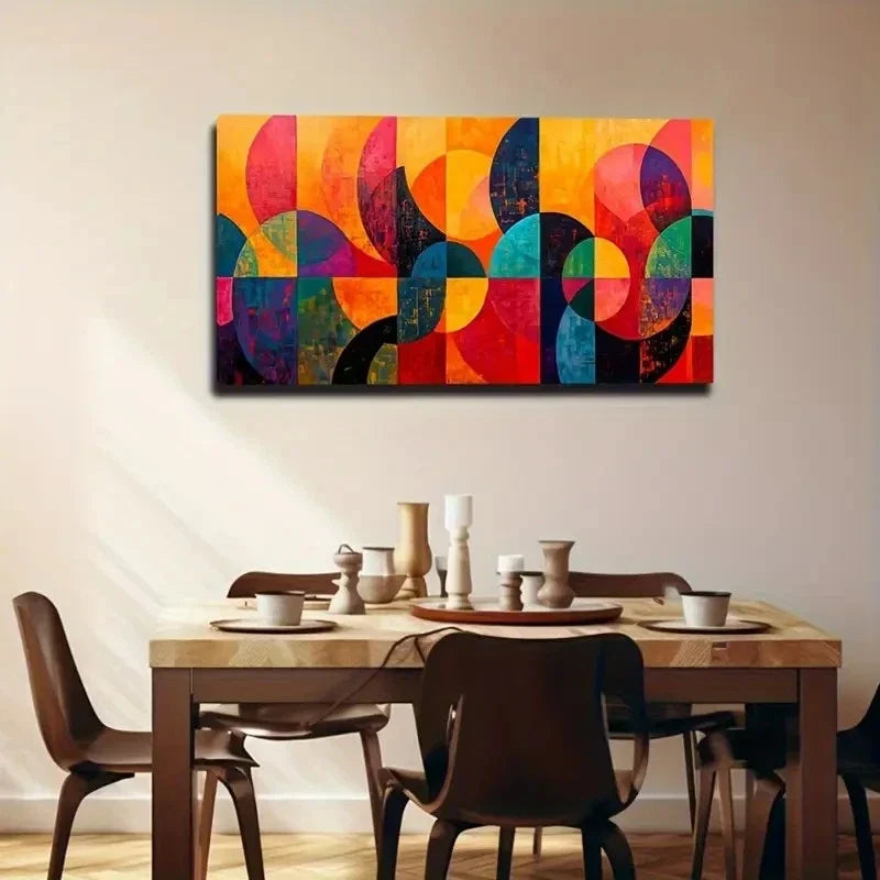 Vibrant Abstract Geometric Wall Art Canvas Office Home Room Framed 120x60cm
