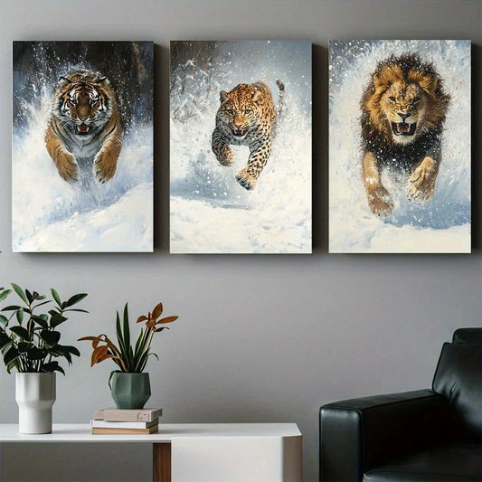 3pcs Mighty Beasts in Snowy Scenery Metal Print Ready to Hang Art