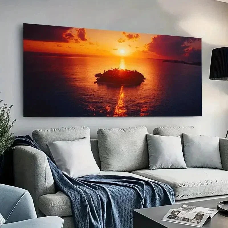 Tropical Island Sunset Sky wall canvas office home room framed 120x60cm
