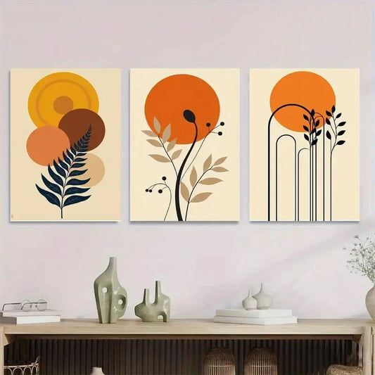 3pcs Boho Style Modern Abstract Metal Print Ready to Hang Art