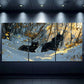 3pcs Black Cat Snowy Forest Serene Winter Scene Metal Print Ready to Hang Art