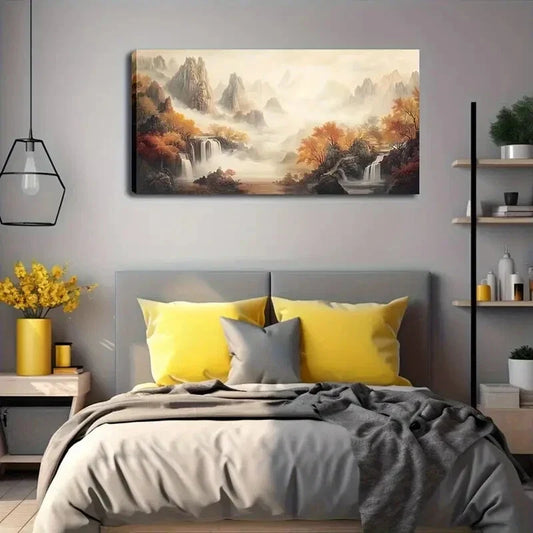Autumn Mountain Landscape Wall Art Canvas Office Home Room Framed 120x60cm