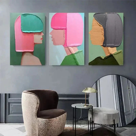 3pcs Colorful Abstract Portrait Minimalist Metal Print Ready to Hang Art
