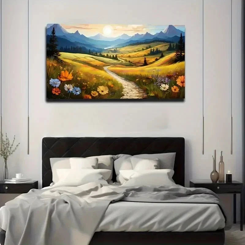 Rural Road Suitable Wall Art Canvas Office Home Room Framed 80x45cm