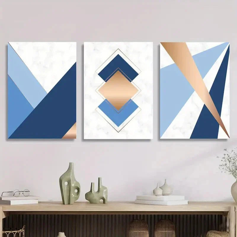 3pcs Classic Geometric Abstract Design Metal Print Ready to Hang Art