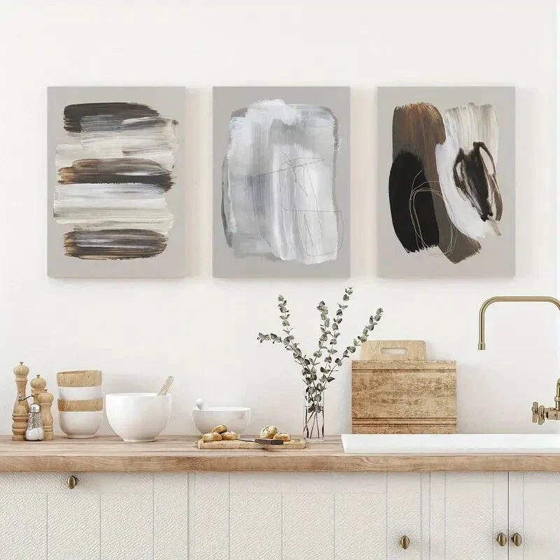 3pcs Nordic Minimalist Style Abstract Line Metal Print Ready to Hang Art