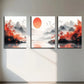 3pcs Vibrant Japanese Landscape with Pagodas Metal Print Ready to Hang Art