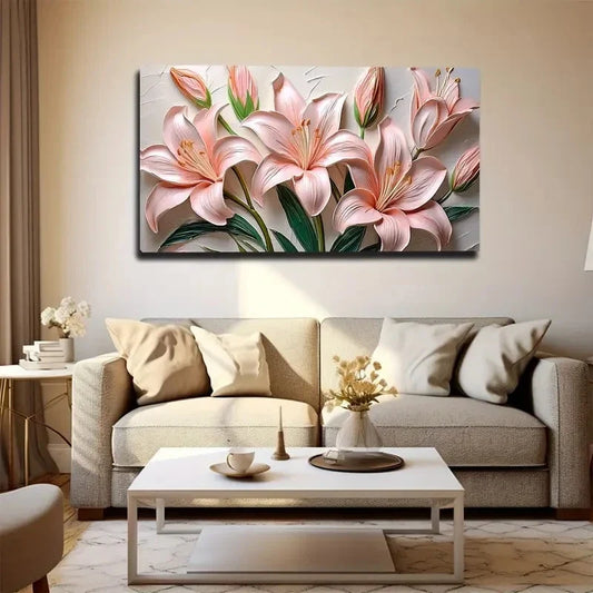 Vibrant 3D Pink Lily Design Wall Art canvas office home room framed 120x60cm