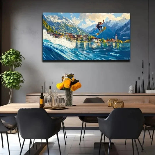 Vibrant Ocean Surfing Color Wall Art Canvas Office Home Room Framed 120x60cm