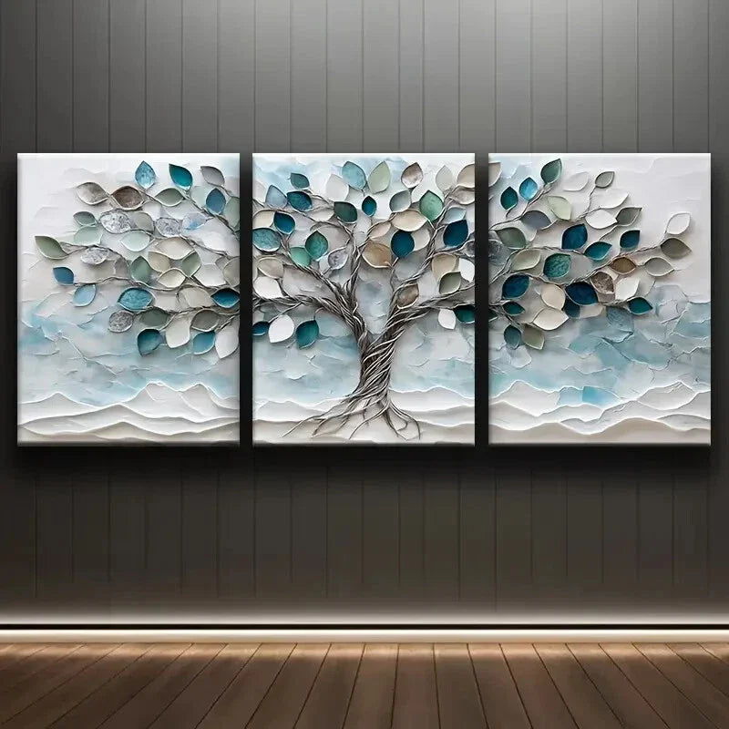 3pcs Modern Tree of Life Painting Metal Print Ready to Hang Art