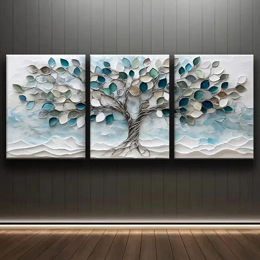 3pcs Modern Tree of Life Painting Metal Print Ready to Hang Art