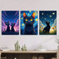 3pcs Starry Night Cat Triptych Black Cats Metal Print Ready to Hang Art