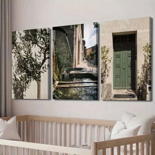 3pcs Green Olive Trees at Malta Home Wall Art Set Canvas Framed 40x60cm - High Quality Print 100% Australian Made Wall Canvas Ready to Hang