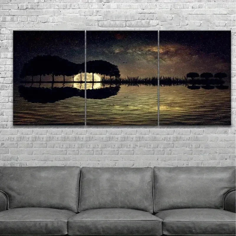 3pcs Starry Sky & Full Moon Night Design,Metal Print Ready to Hang Art