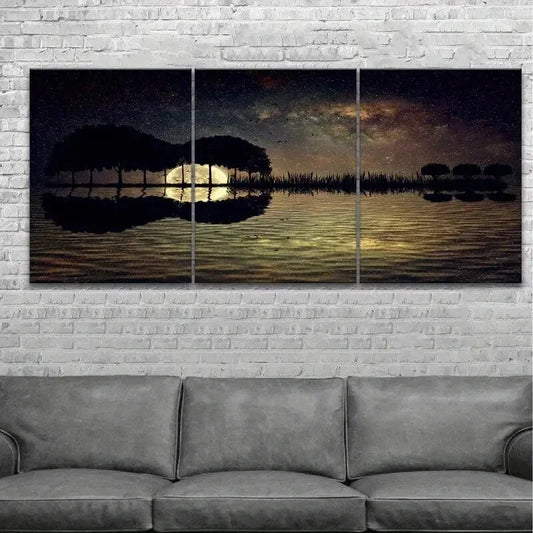 3pcs Starry Sky & Full Moon Night Design,Metal Print Ready to Hang Art
