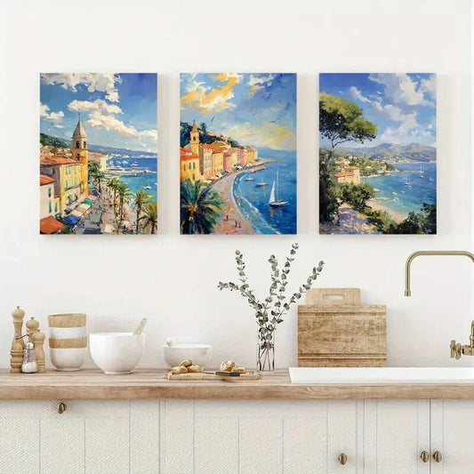 3pcs Amalfi Coast Canvas Prints with Lemon Theme Metal Print Ready to Hang Art