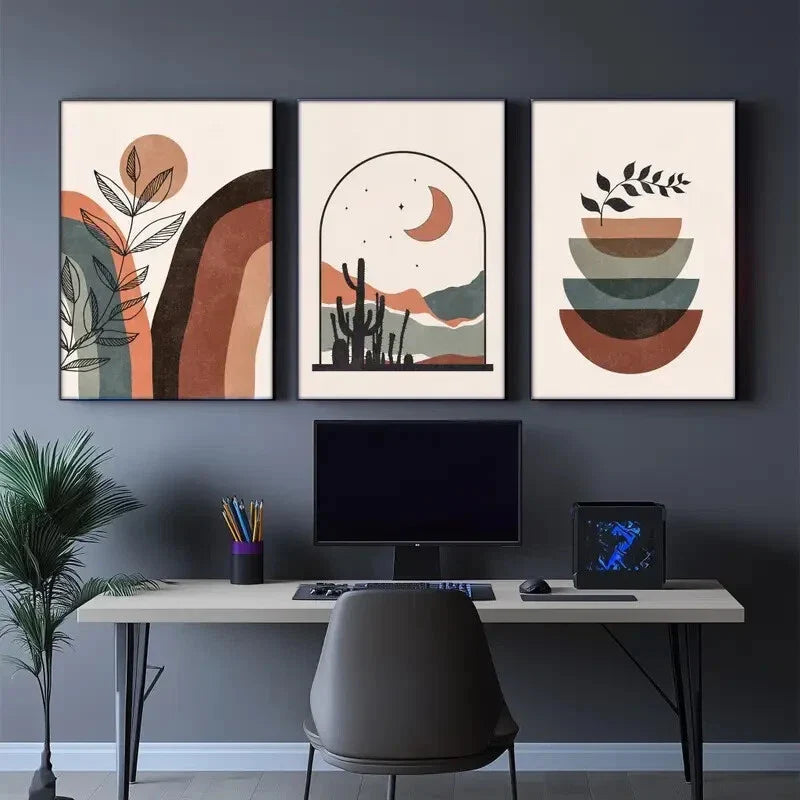 3pcs Mid Century Modern Art Abstract Posters Metal Print Ready to Hang Art