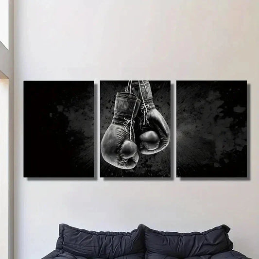 3pcs Art Deco Boxing Gloves Metal Print Ready to Hang Art