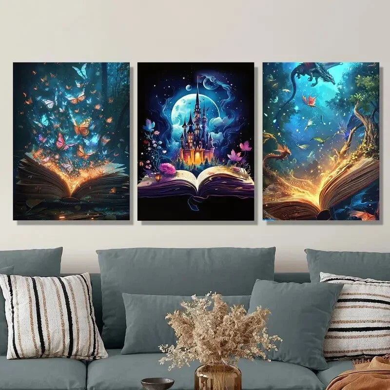 3pcs magic book with magical butterflies, Metal Print Ready to Hang Art