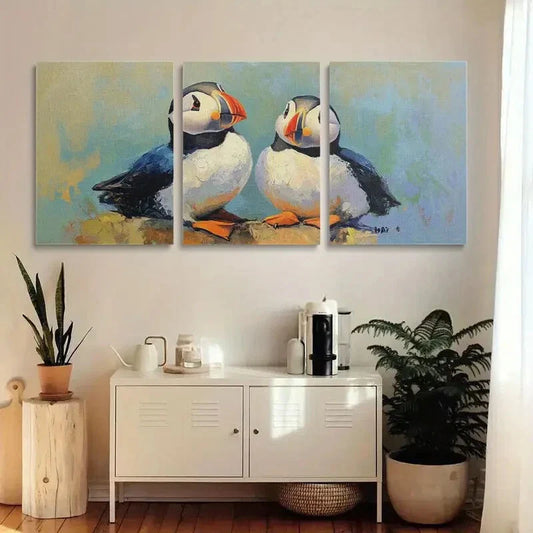 3pcs Sea Parrot Two Puffins Metal Print Ready to Hang Art