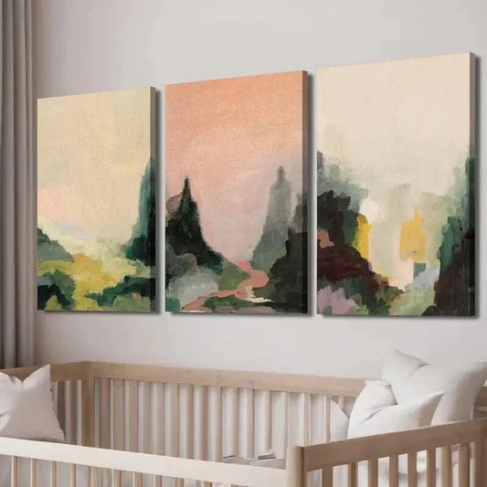 3pcs Abstract Retro Forest Landscape Wall Art Set Canvas Framed 40x60cm - High Quality Print 100% Australian Made Wall Canvas Ready to Hang