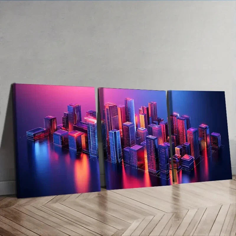 3pcs Modern Vibrant Urban Decor Cityscape Wall Art Set Canvas Framed 40x60cm - High Quality Print 100% Australian Made Wall Canvas Ready to Hang