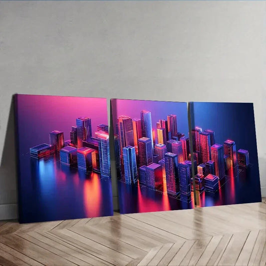 3pcs Modern Vibrant Urban Decor Cityscape Wall Art Set Canvas Framed 40x60cm - High Quality Print 100% Australian Made Wall Canvas Ready to Hang