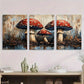 3pcs Vintage Blue Mushroom Oil Painting Metal Print Ready to Hang Art
