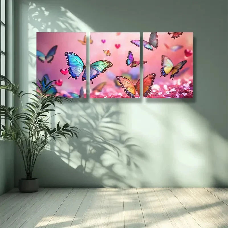 3pcs  Splendid butterfly. Art Painting Metal Print Ready to Hang Art