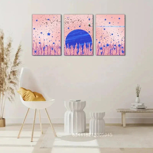 3pcs The star fisherman, the golden stars Metal Print Ready to Hang Art