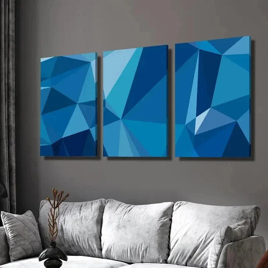 3pcs Blue and White Abstract Geometric Wall Art Set Canvas Framed 40x60cm - High Quality Print 100% Australian Made Wall Canvas Ready to Hang