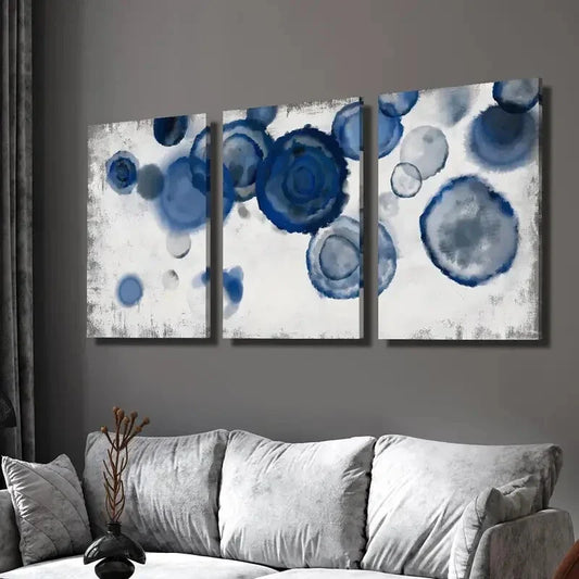 3pcs   Navy Blue & White Swirls, Modern  Wall Art Set Canvas Framed 40x60cm - High Quality Print 100% Australian Made Wall Canvas Ready to Hang
