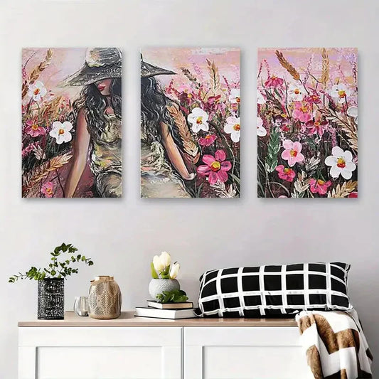 3pcs Elegant Chic Fashionable Woman Metal Print Ready to Hang Art