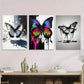 3pcs Modern Abstract with Colorful Butterflies Metal Print Ready to Hang Art