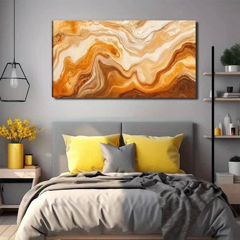 Beige Brown Amber Modern Wall Art Canvas Office Home Room Framed 80x45cm