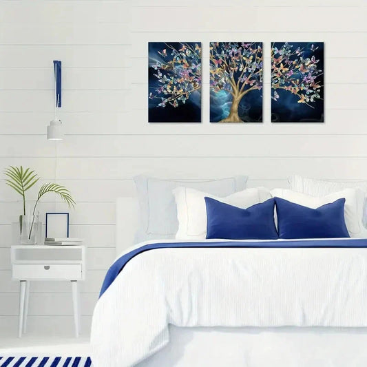 3pcs Colorful Butterfly on Tree Picture   Metal Print Ready to Hang Art