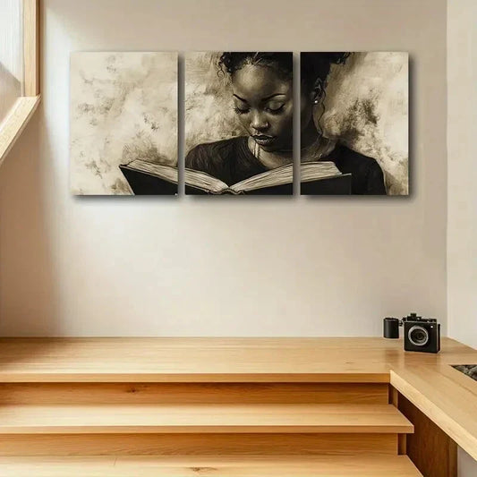 3pcs Cute Women reading a Book Metal Print Ready to Hang Art